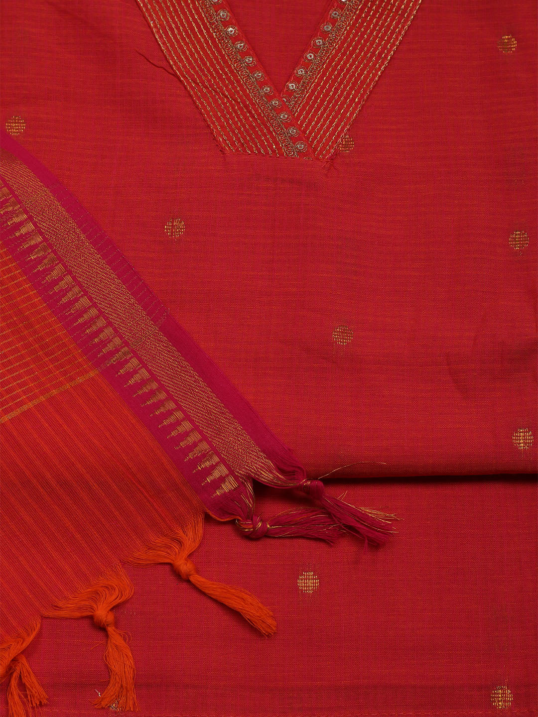 Neck Embroidered Cotton Blend Unstitched Suit With Dupatta