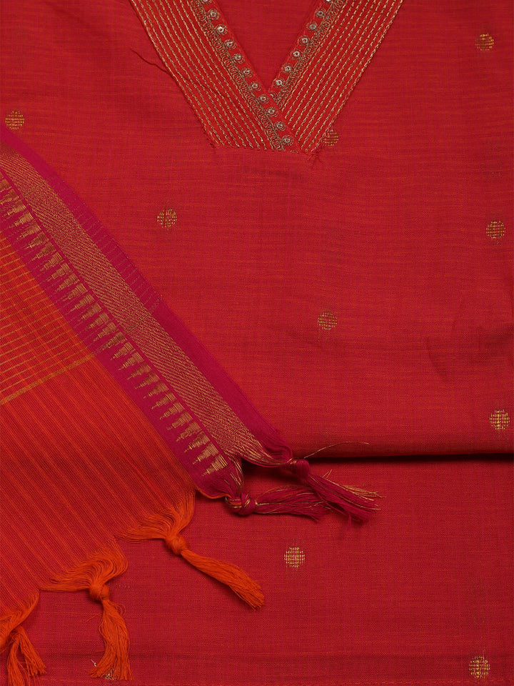Neck Embroidered Cotton Blend Unstitched Suit With Dupatta