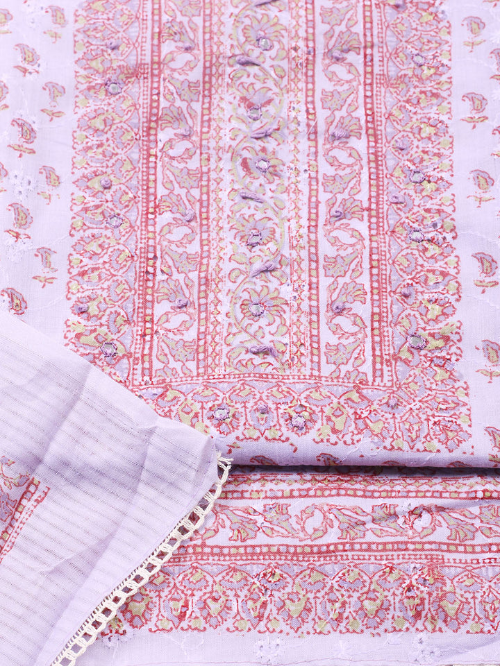 Printed Cotton Blend Unstitched Suit With Pant &amp; Dupatta