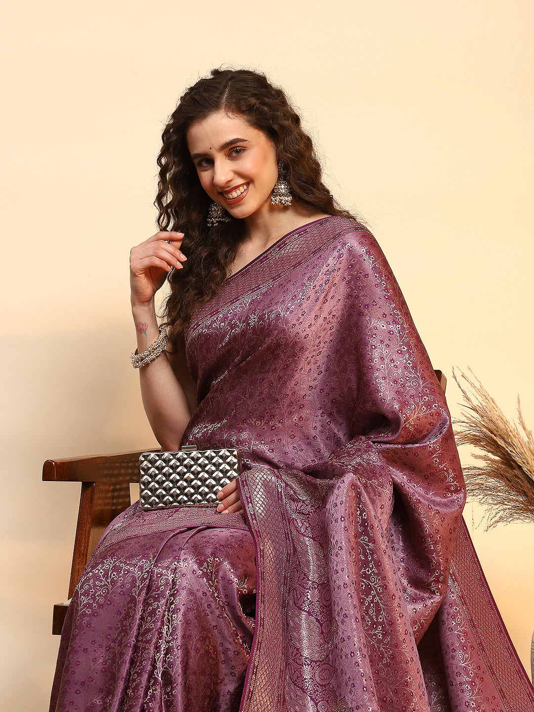 Embroidered Satin Saree