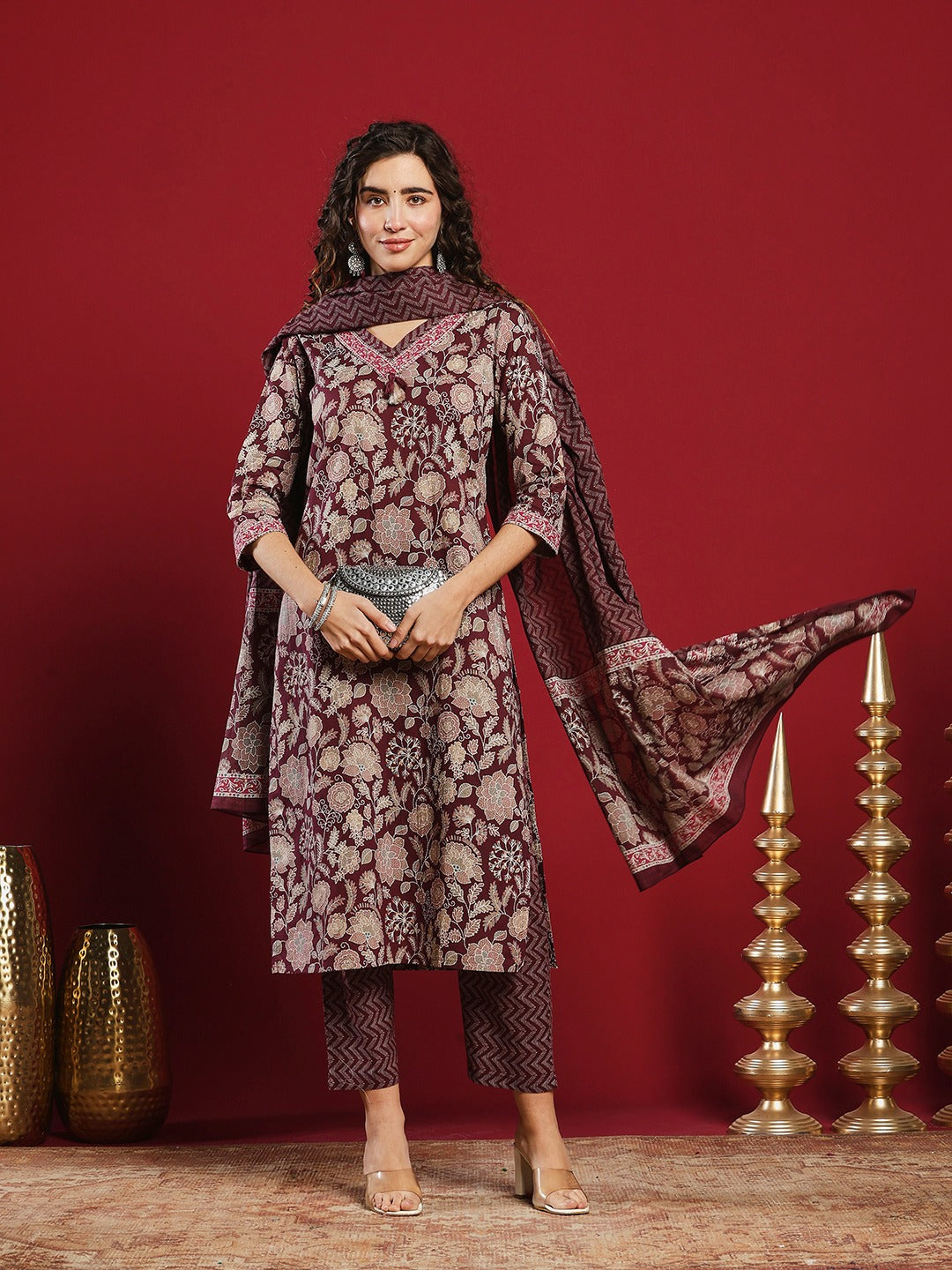 Printed Cotton Kurta With Pant &amp; Dupatta