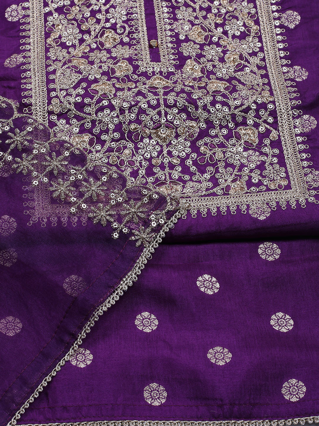 Neck Embroidered Chanderi Unstitched Suit With Dupatta