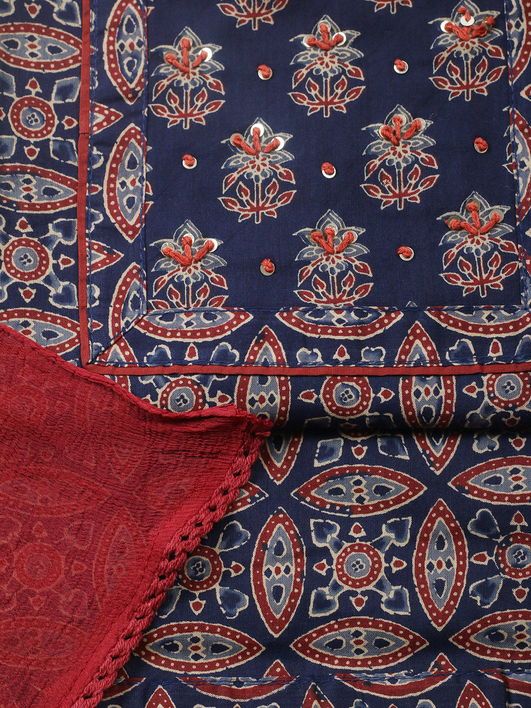 Printed Cotton Blend Unstitched Suit With Pant &amp; Dupatta