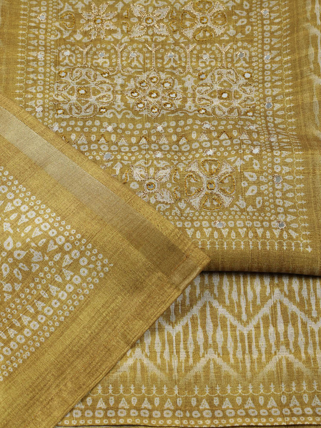 Printed Tussar Unstitched Suit With Pant &amp; Dupatta