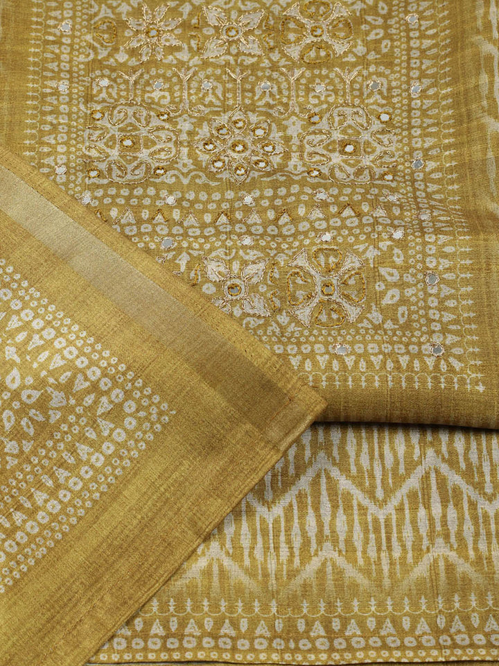 Printed Tussar Unstitched Suit With Pant &amp; Dupatta