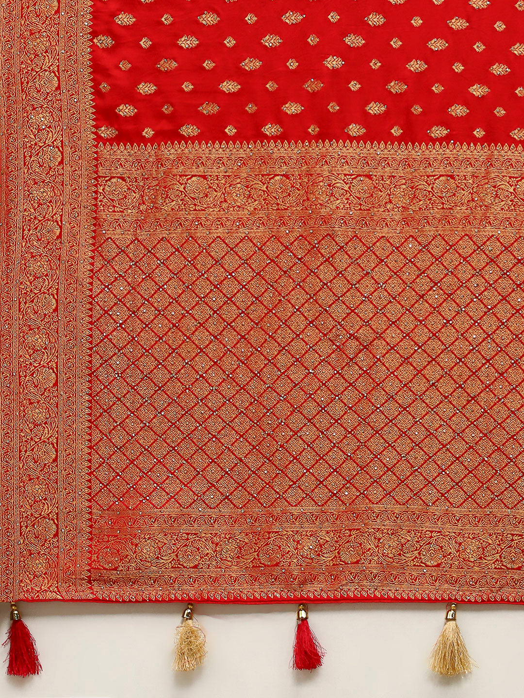 Stone Work Satin Embroidery Saree