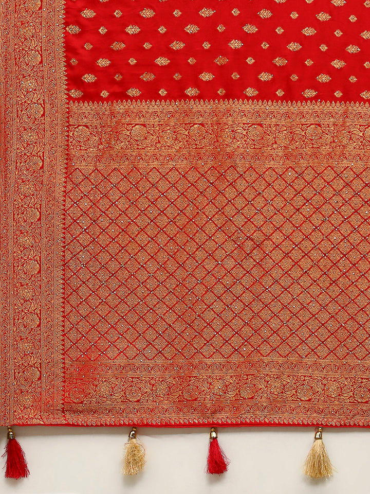Stone Work Satin Embroidery Saree