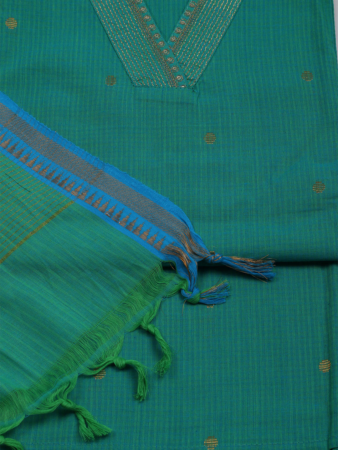 Neck Embroidered Cotton Blend Unstitched Suit With Dupatta