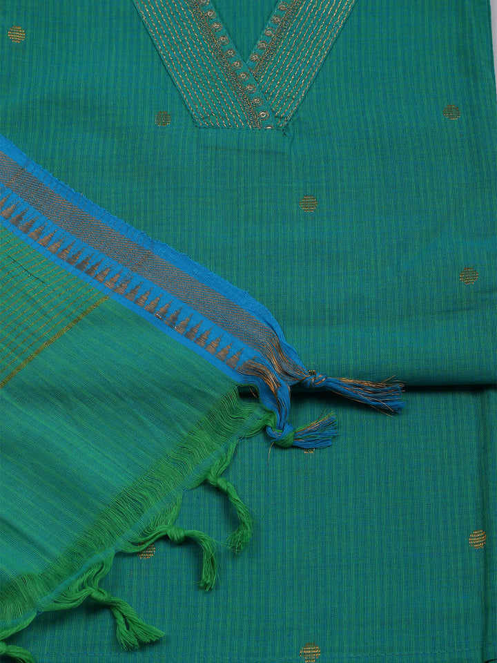 Neck Embroidered Cotton Blend Unstitched Suit With Dupatta
