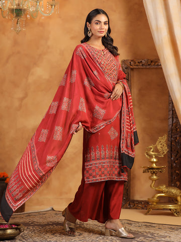 Printed Muslin Kurta With Pants & Dupatta