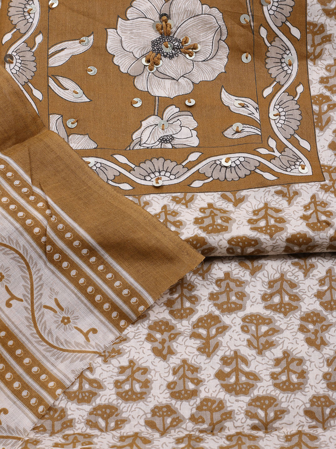 Printed Cotton Blend Unstitched Suit With Dupatta