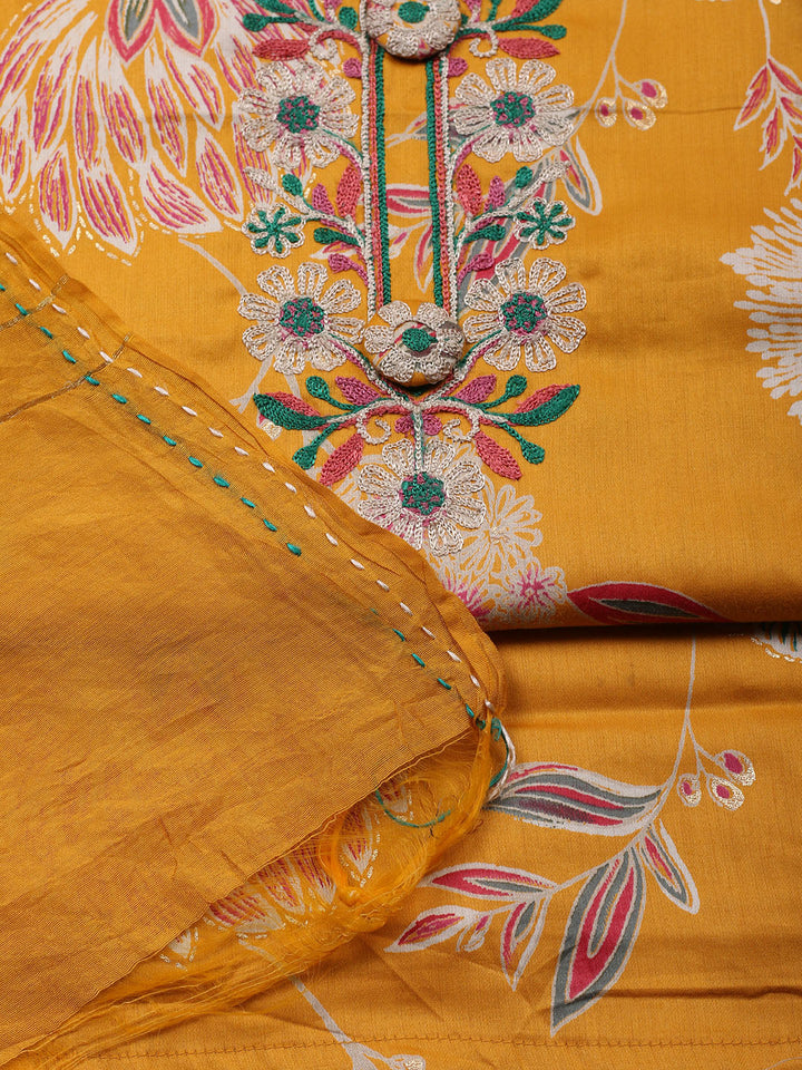Embroidered Cotton Blend Unstitched Suit With Pant &amp; Dupatta