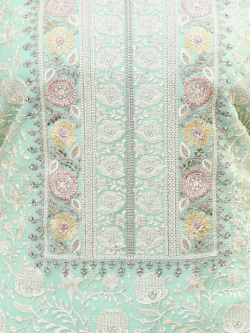 Neck Embroidered Organza Unstitched Suit Piece With Dupatta