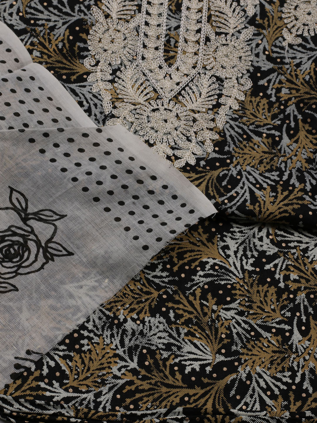 Neck Embroidered Cotton Blend Unstitched Suit With Dupatta
