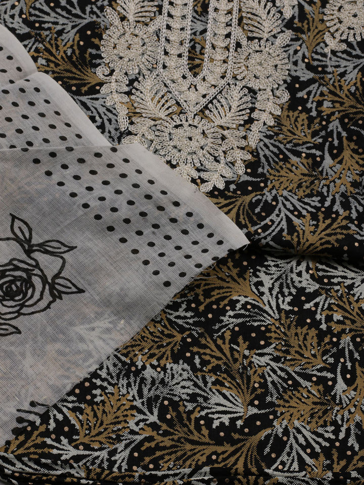 Neck Embroidered Cotton Blend Unstitched Suit With Dupatta