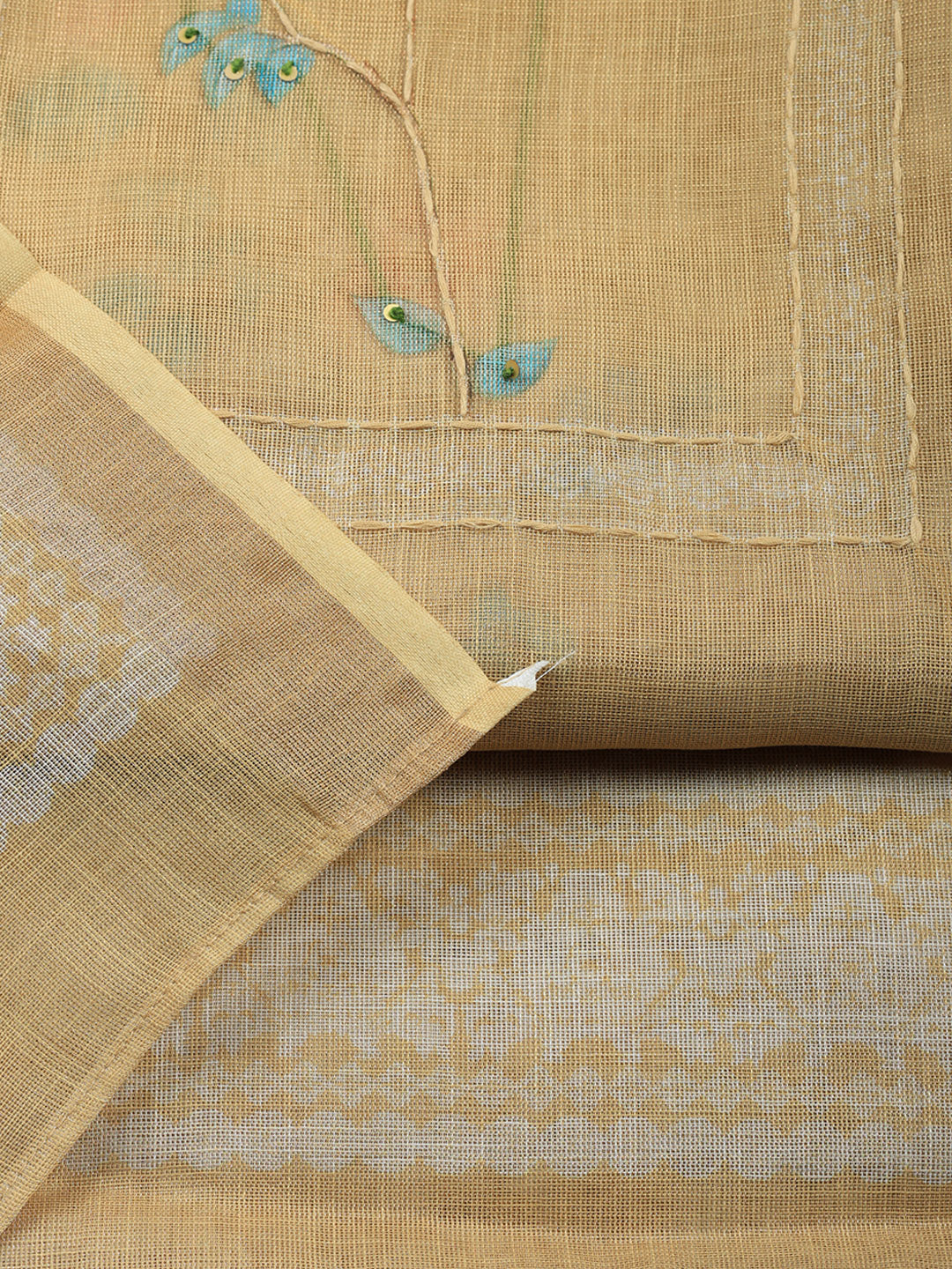 Printed Linen Blend Unstitched Suit With Pant &amp; Dupatta