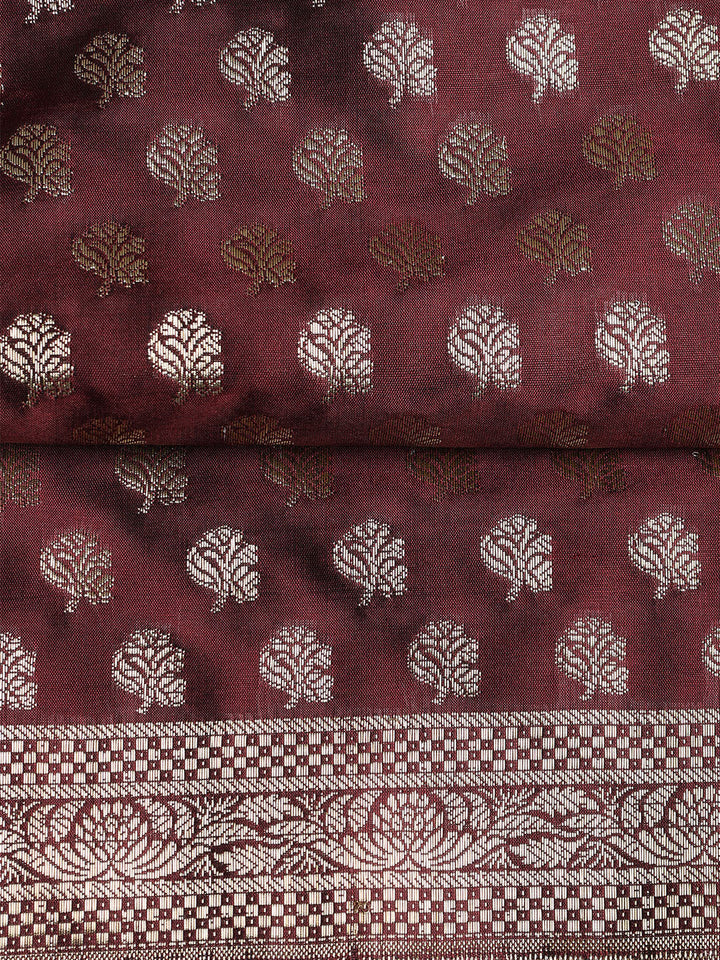 Woven Banarasi Chanderi Unstitched Suit With Dupatta