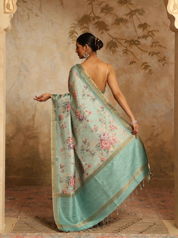 Digital Floral Printed Art Tussar Saree