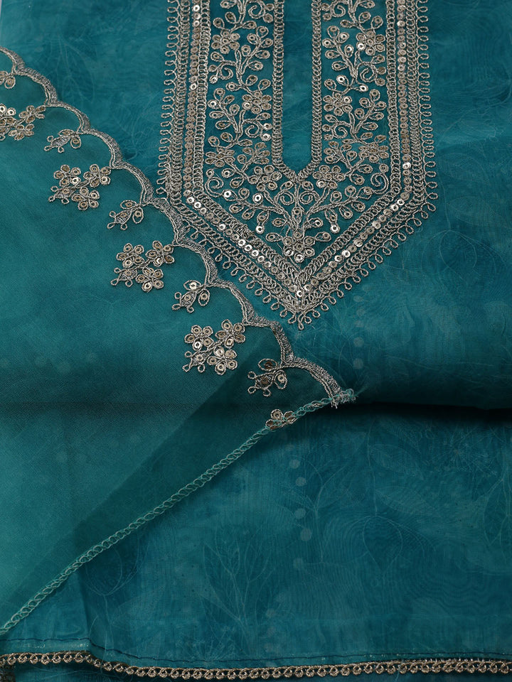 Neck Embroidered Organza Unstitched Suit With Dupatta