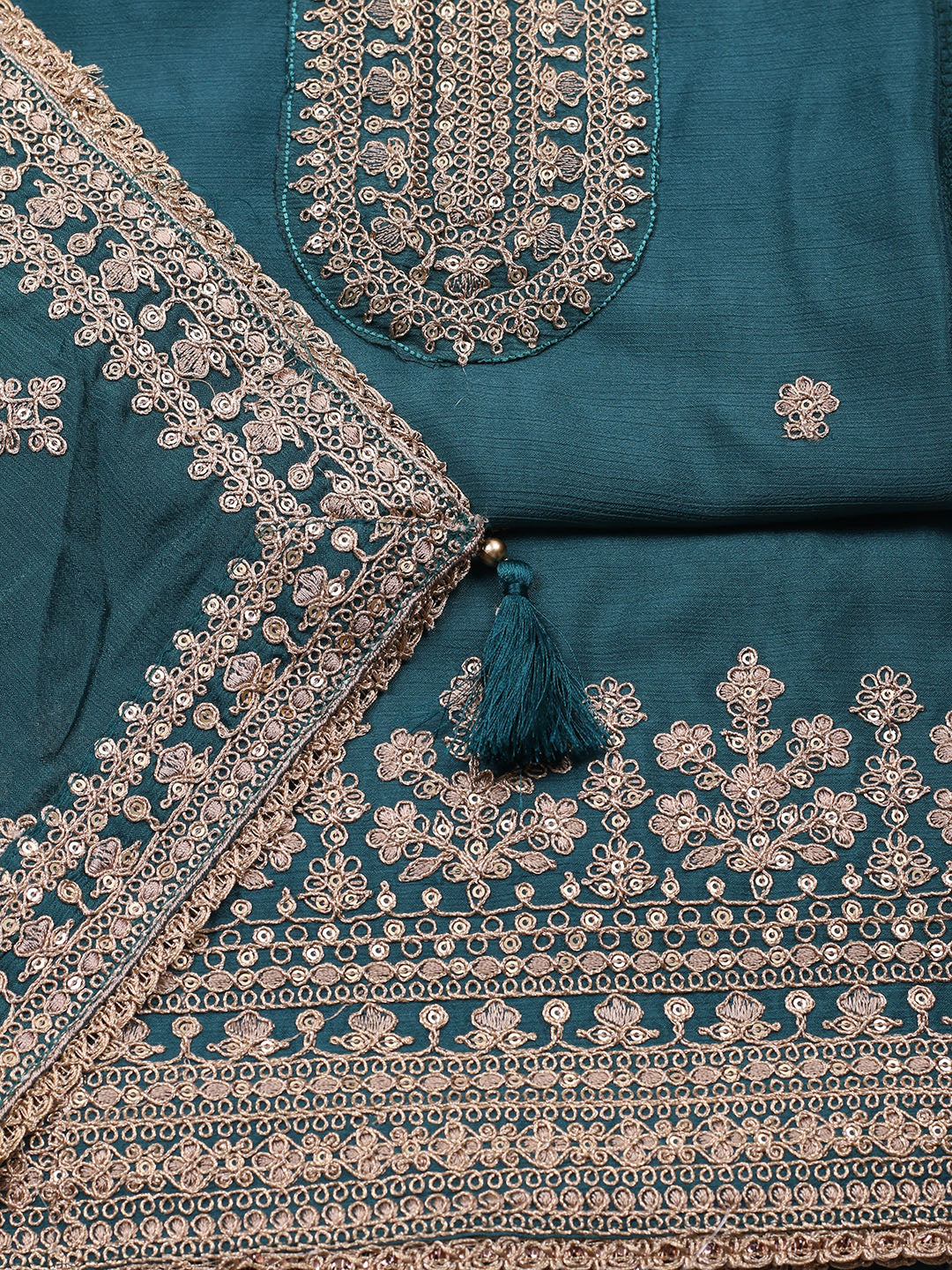 Embroidered Chinon Unstitched Suit With Pant &amp; Dupatta