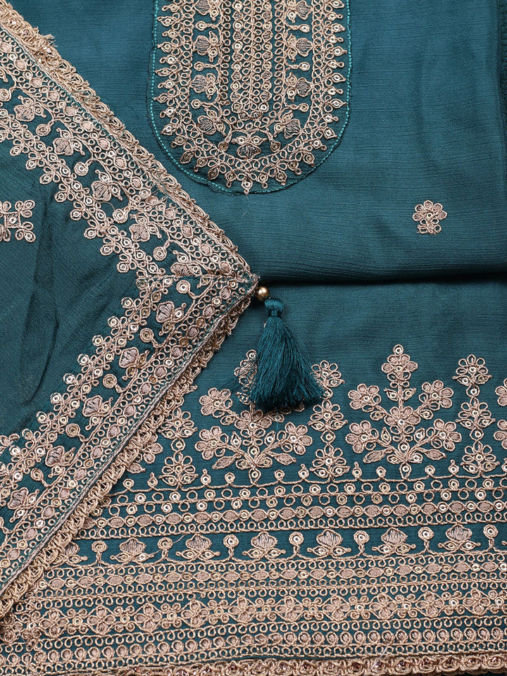 Embroidered Chinon Unstitched Suit With Pant &amp; Dupatta