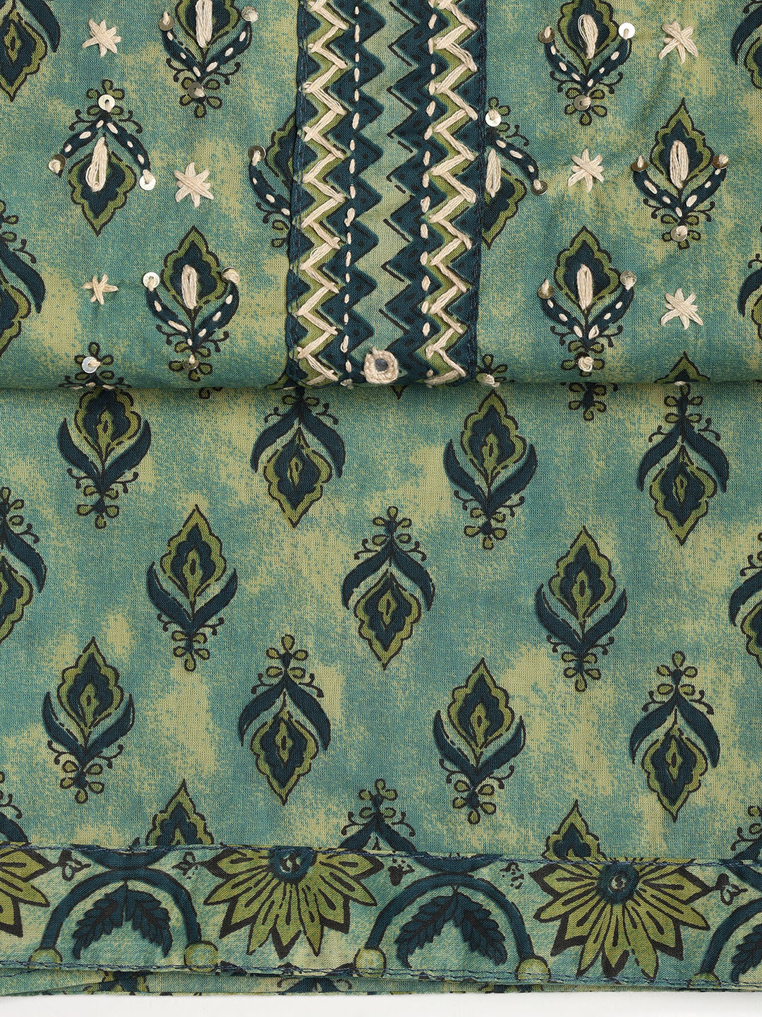 Printed Cotton Blend Unstitched Suit With Dupatta