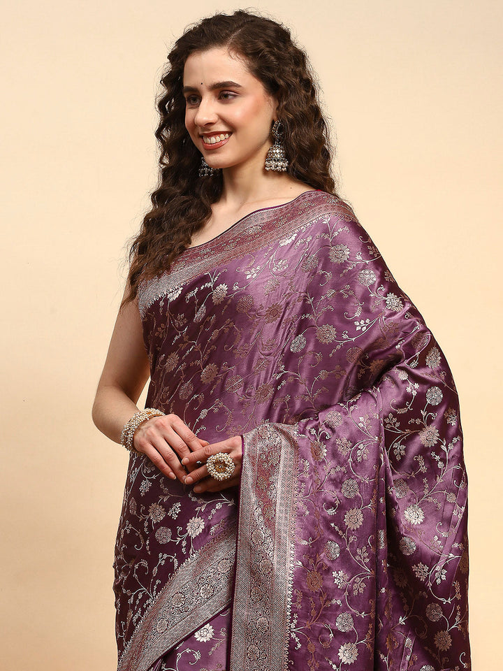 Embroidered Satin Saree