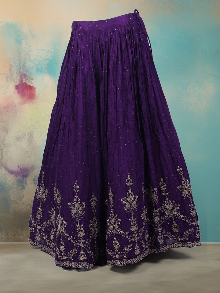 Zari Embroidered Chinon Kurti With Lehenga &amp; Dupatta