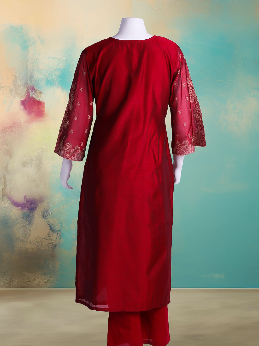 Embroidered Chanderi Kurta With Pant & Dupatta