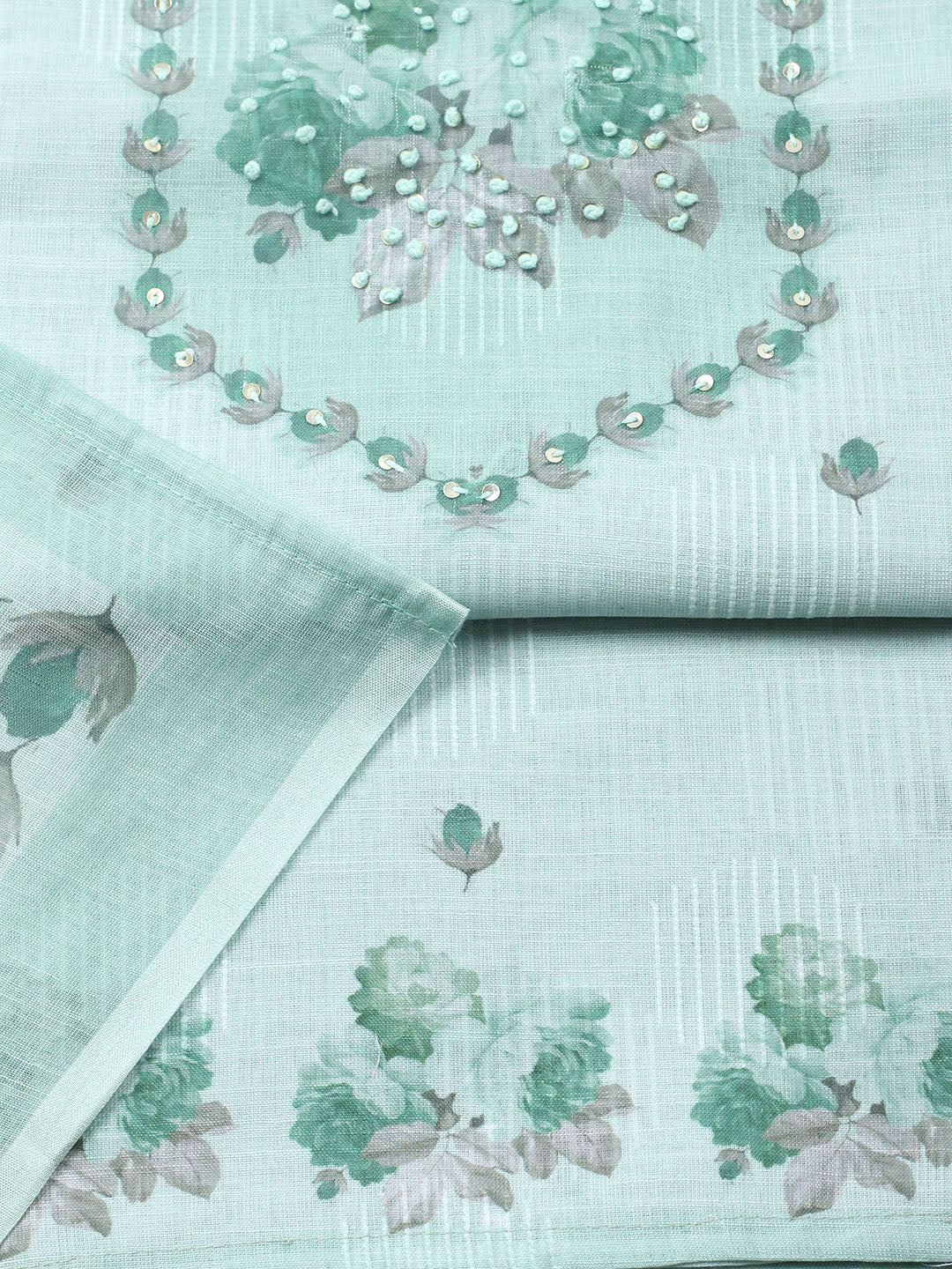 Embroidered Linen Blend Unstitched Suit With Pant Dupatta