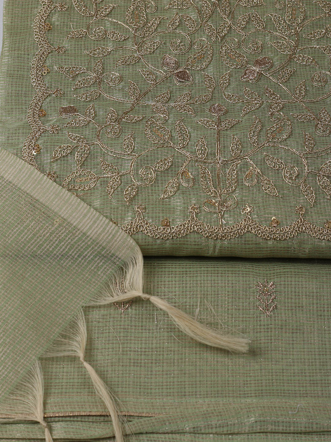 Embroidered Tissue Unstitched Suit With Pant &amp; Dupatta