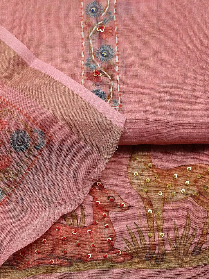 Embroidered Cotton Blend Unstitched Suit With Pant &amp; Dupatta