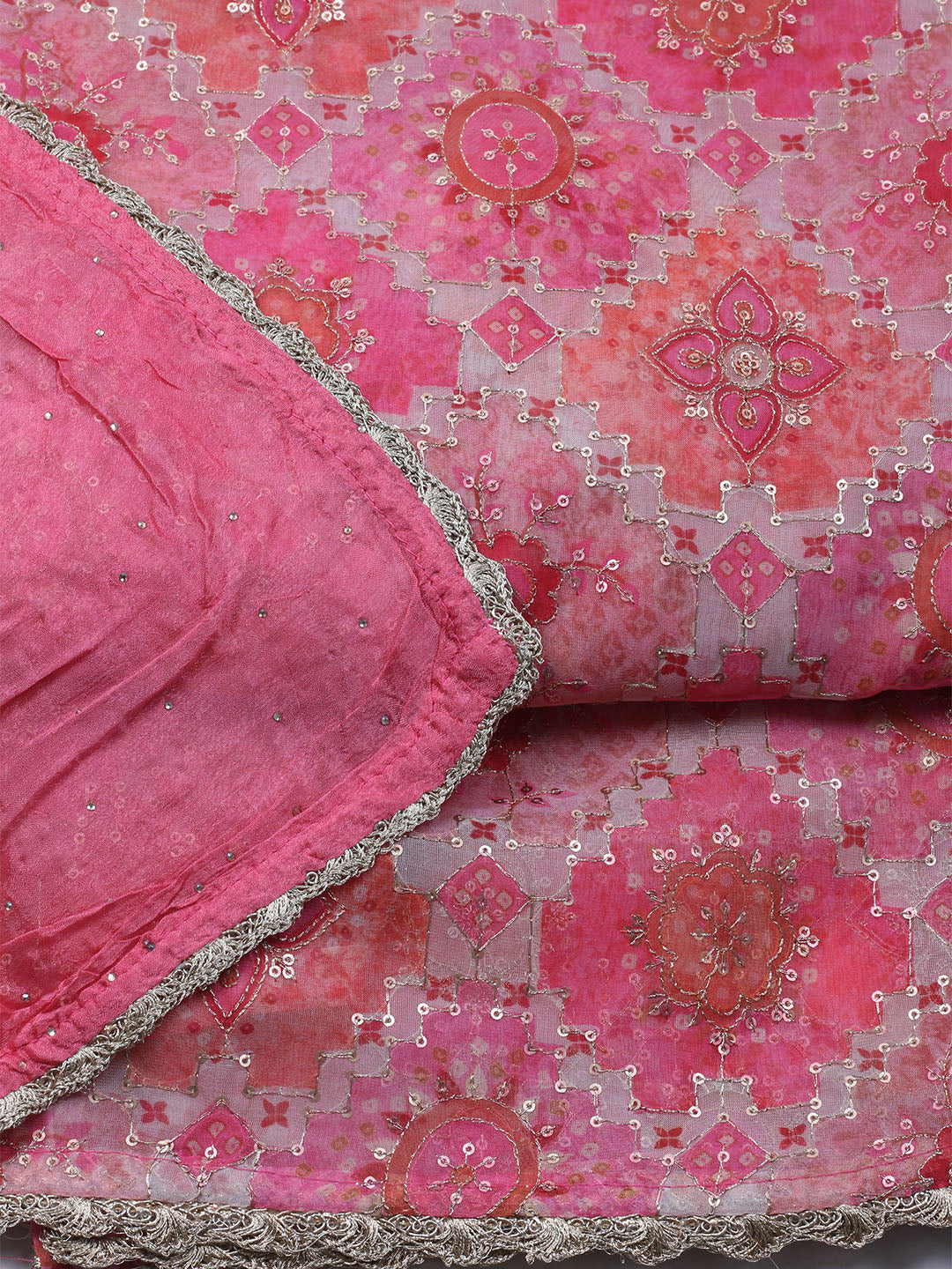 Neck Embroidered Chinon Unstitched Suit With Dupatta