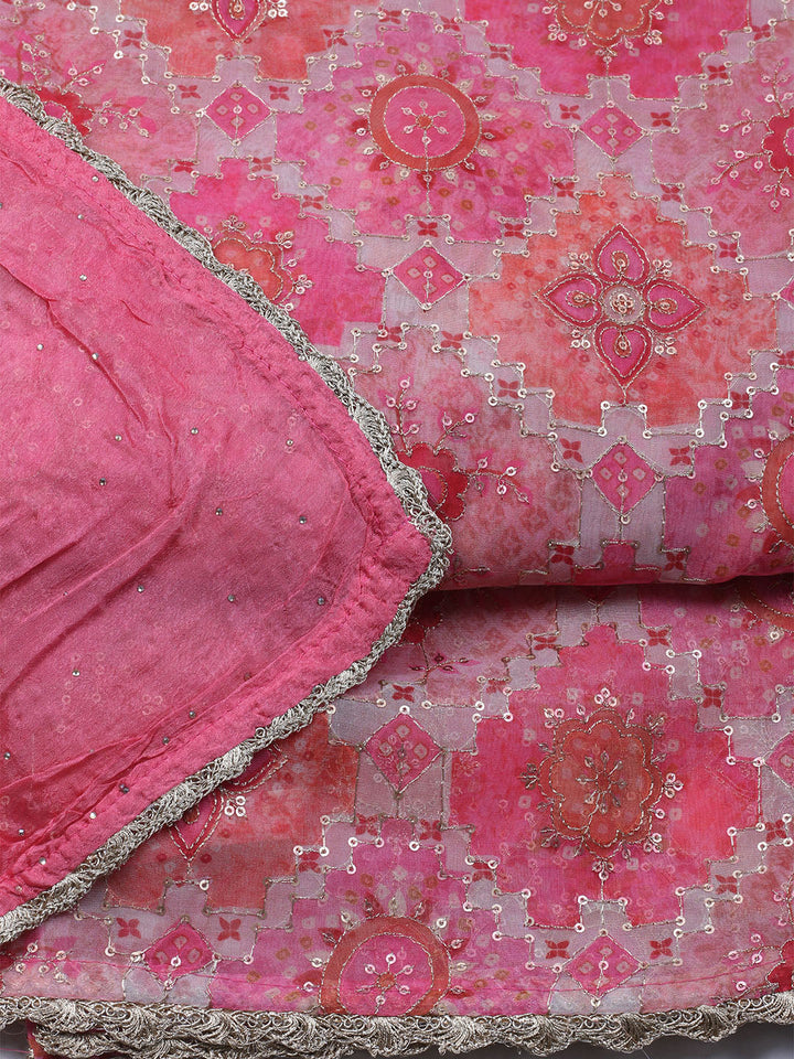 Neck Embroidered Chinon Unstitched Suit With Dupatta