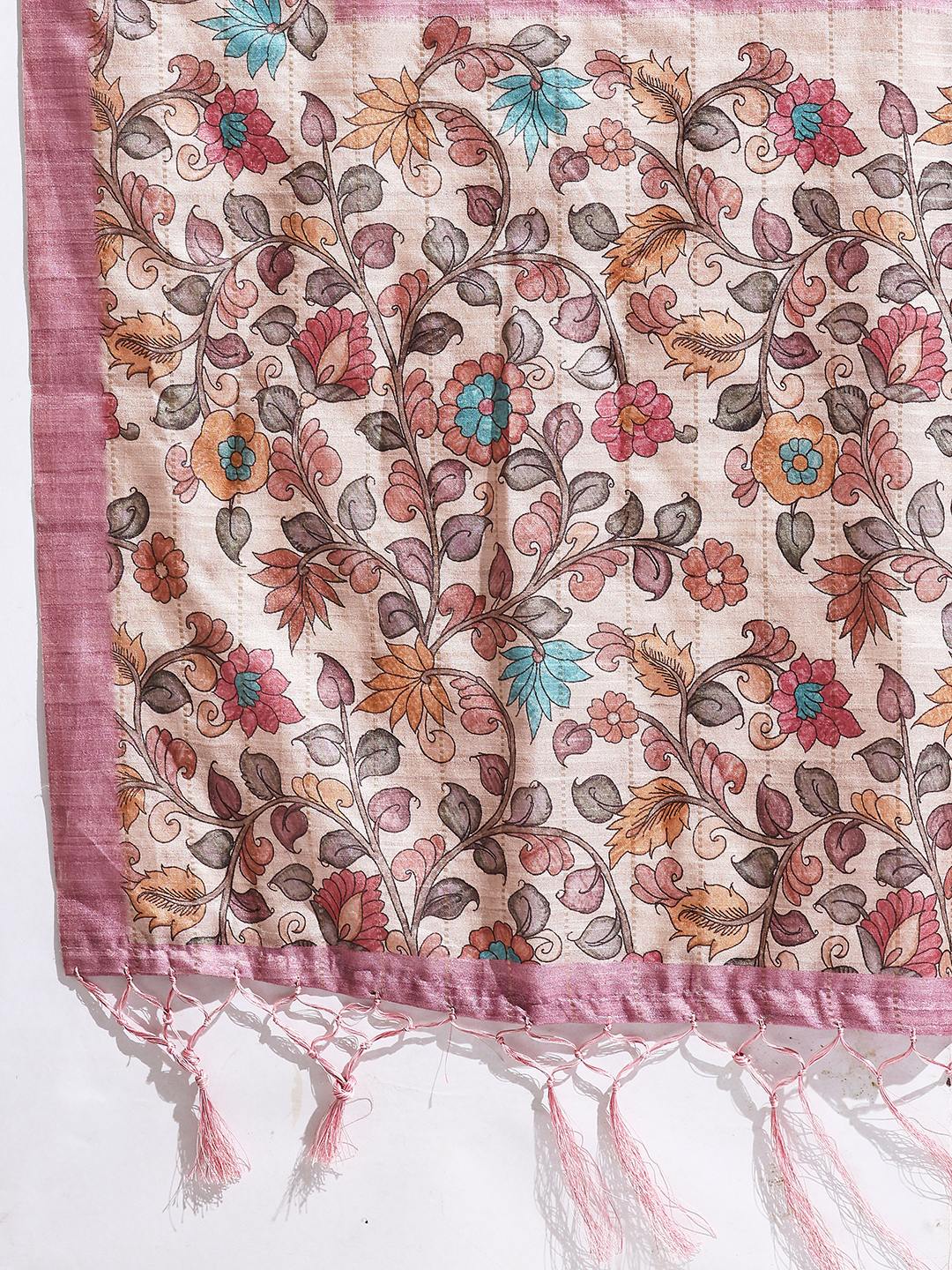 Floral Printed Tussar Silk Saree