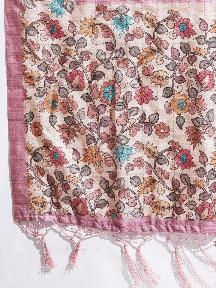 Floral Printed Tussar Silk Saree