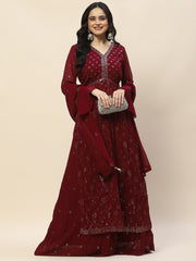 Resham Sequence Embroidered Georgette Kurta With Lehenga & Dupatta