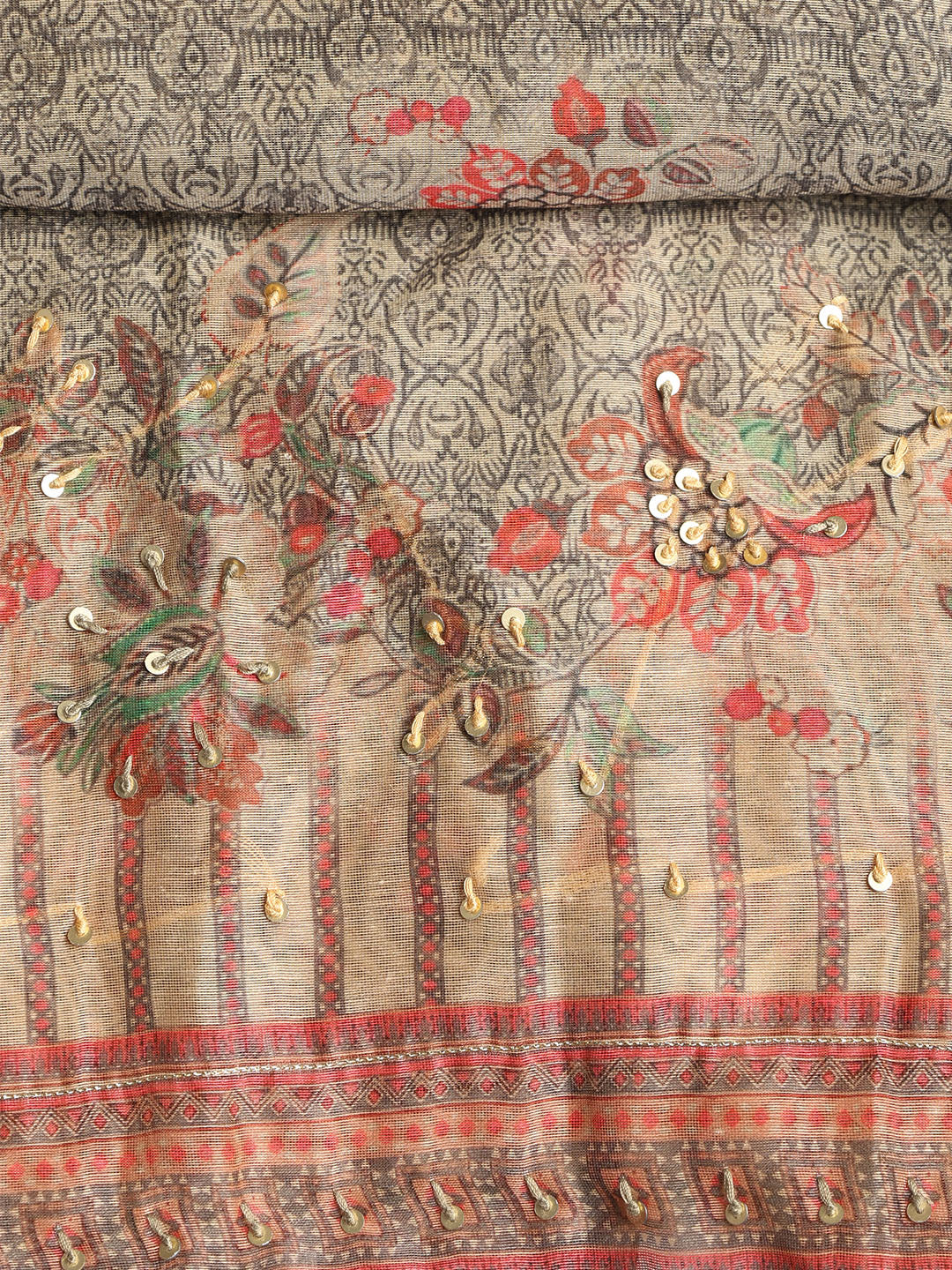 Printed Booti Chanderi Unstitched Suit With Dupatta