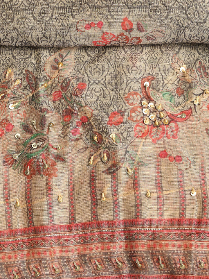 Printed Booti Chanderi Unstitched Suit With Dupatta