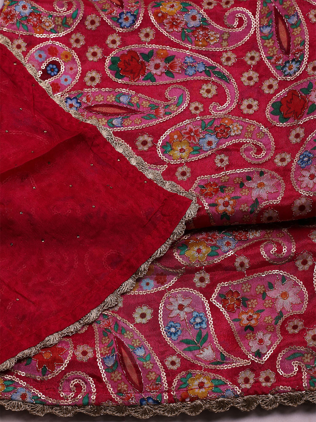 Embroidered Chinon Unstitched Suit With Dupatta