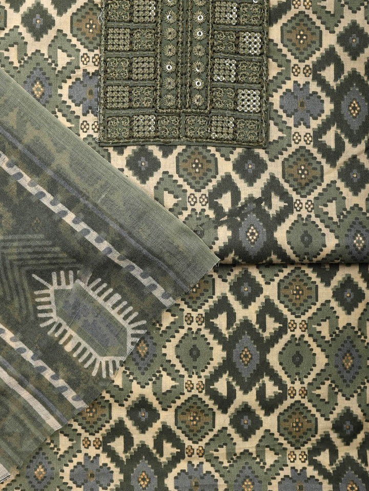 Printed Cotton Blend Unstitched Suit With Pant &amp; Dupatta
