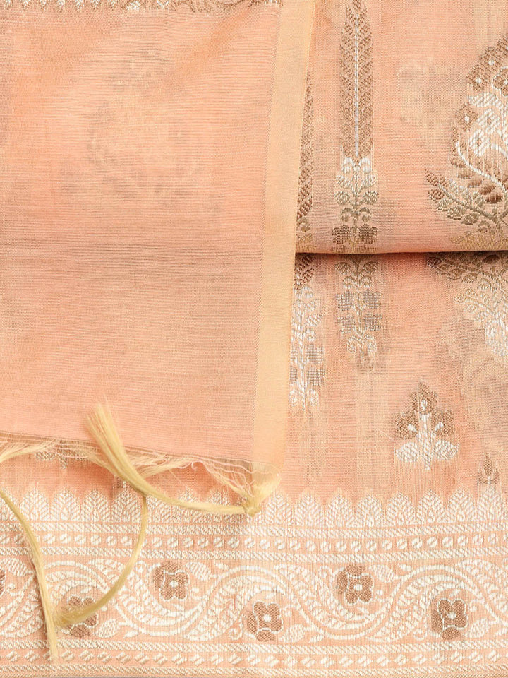 Woven Banarasi Chanderi Unstitched Suit With Dupatta