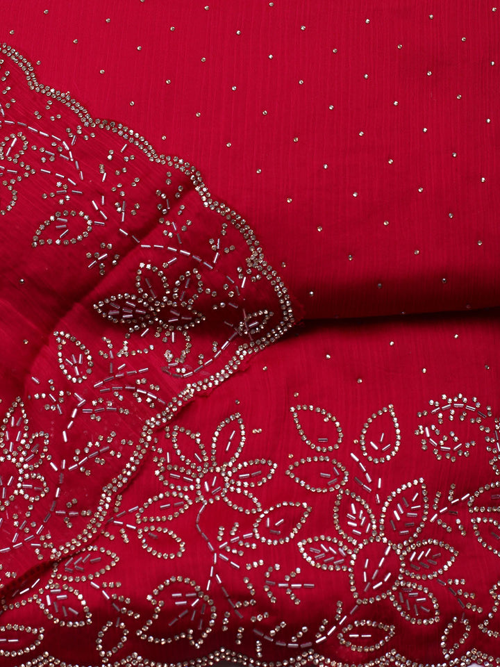 Embellished Chiffon Unstitched Suit With Pant &amp; Dupatta