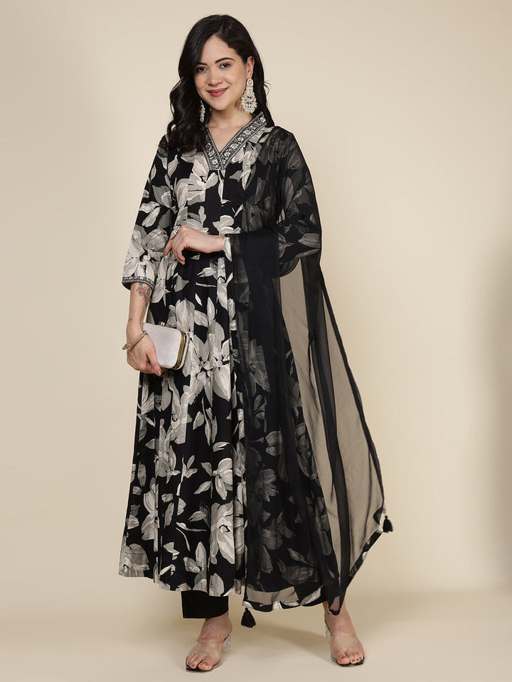 Printed Cotton Blend Kurta With Pants &amp; Dupatta