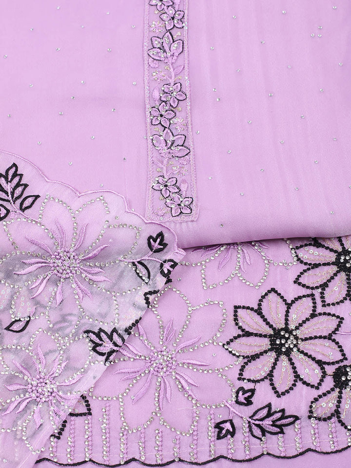 Embellished Organza Unstitched Suit With Pant &amp; Dupatta
