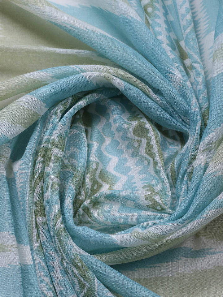 Printed Cotton Blend Unstitched Suit With Pant &amp; Dupatta