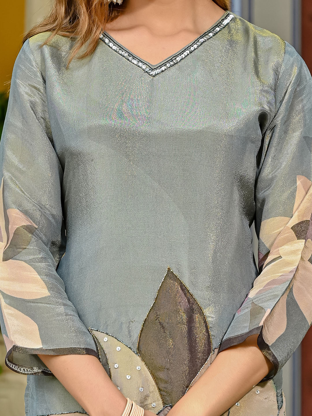 Embroidered Tissue Kurta With Pant &amp; Dupatta