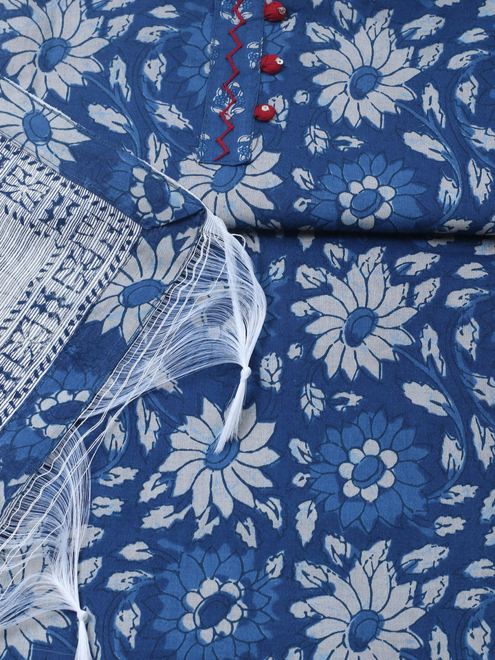 Embroidered Cotton Blend Unstitched Suit With Pant &amp; Dupatta