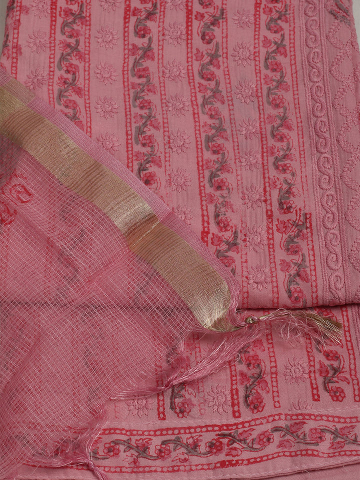 Printed Cotton Unstitched Suits Printed Suit With Pant &amp; Dupatta