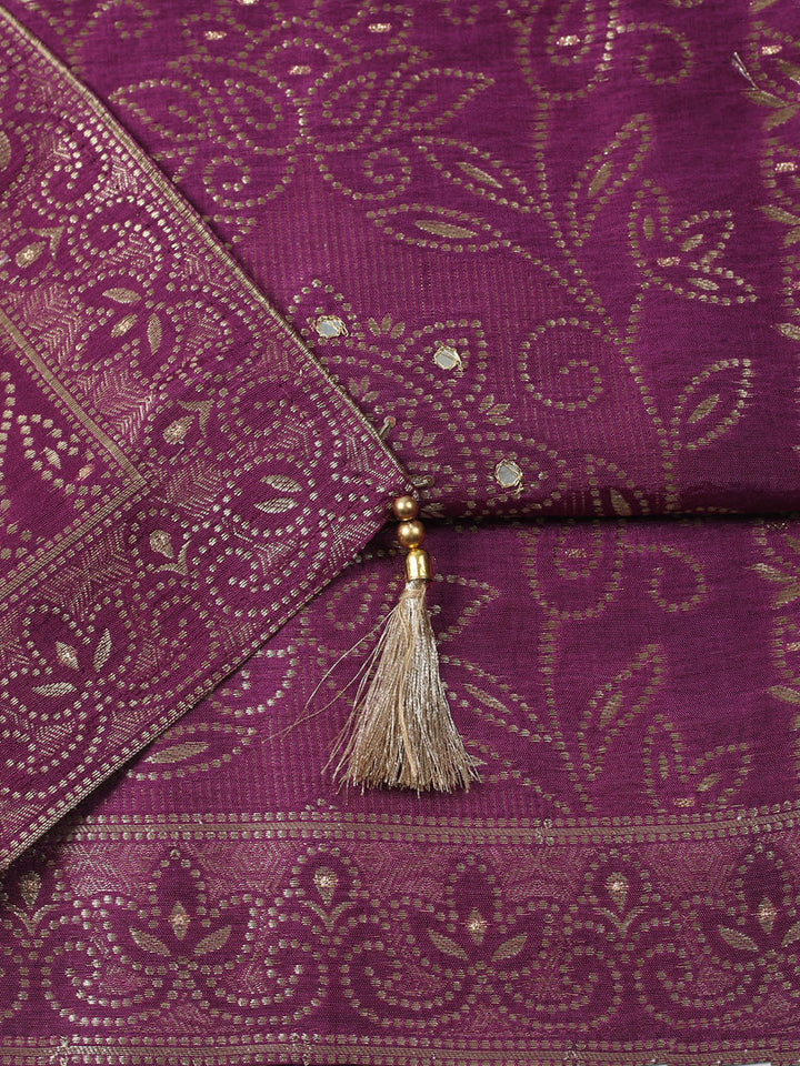 Woven Design Chanderi Unstitched Kurta With Pant &amp; Dupatta